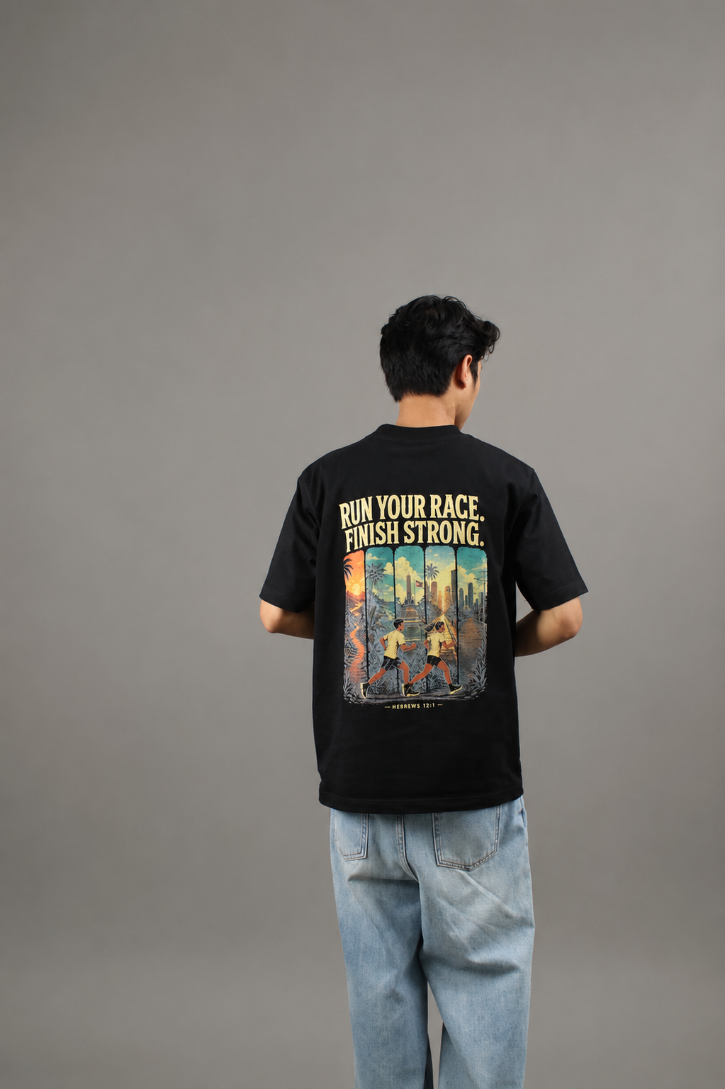 Run Your Race. Finish Strong. T-Shirt | Hebrews 12:1 Christian Lifestyle Tee | EDIFIED Clothing